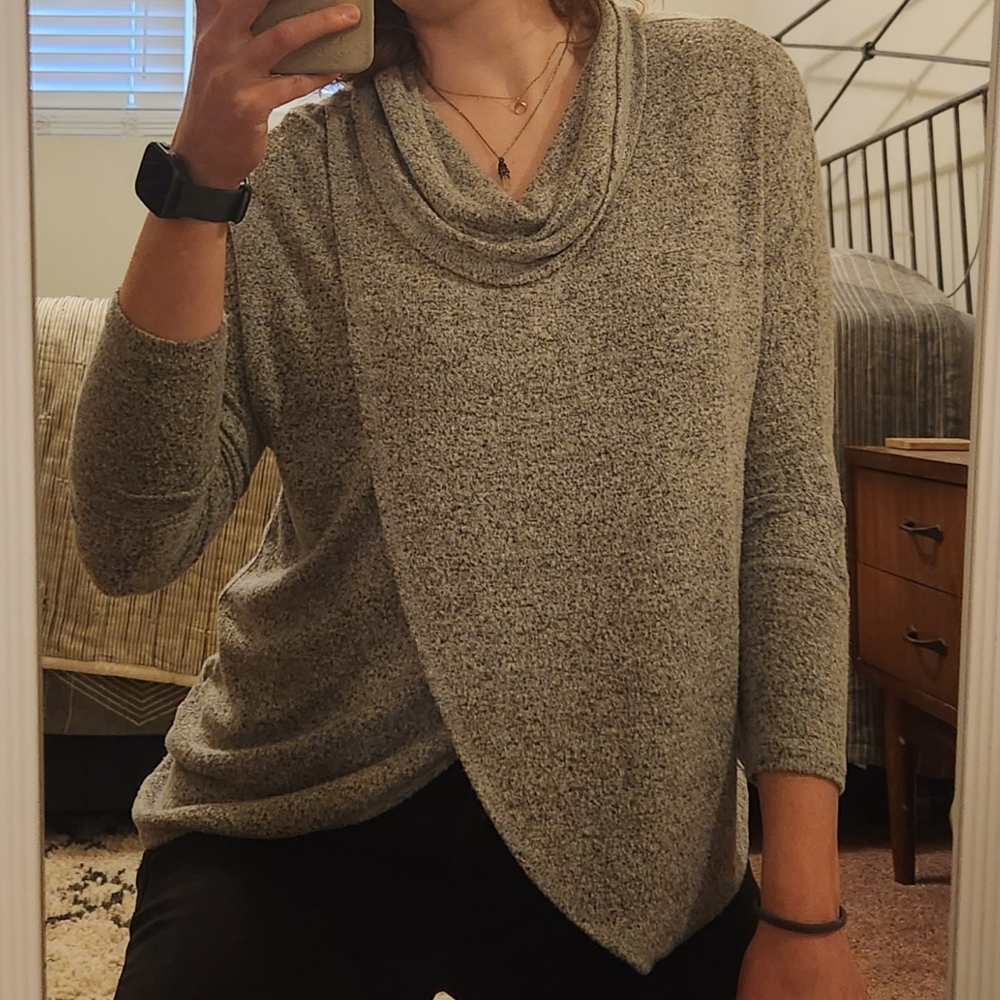 Split Front Cowl Neck Top